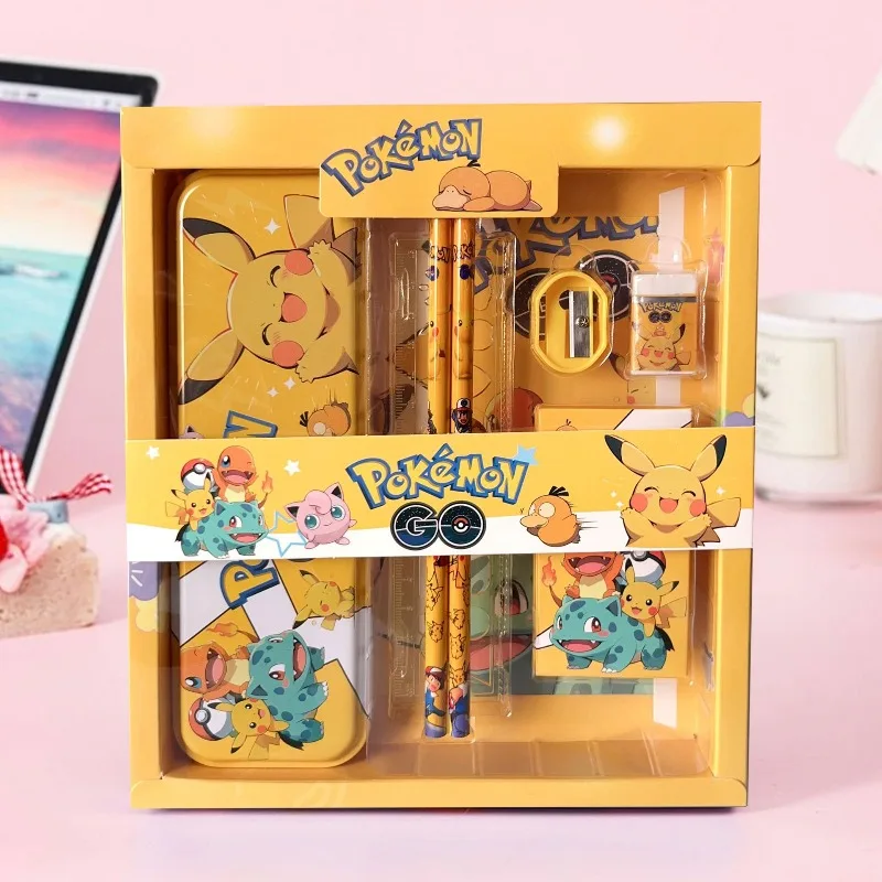 Фото Новый набор канцелярских принадлежностей Pokémon (6/8/12/14 шт./компл.) в подарочной коробке, набор канцелярских принадлежностей Пикачу, подарок для студентов, праздничный подарок №1