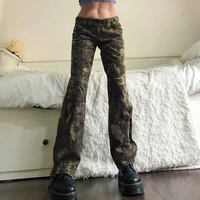 camouflage overalls jeans womens 2022 new low waist casual pants pockets split leg length straight denim trousers fashion trend