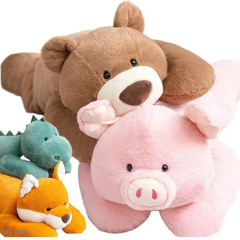 

Super Soft Big Lying Brown Bear Toy Stuffed Animals Doll Cushion Dinosaur Pig Husky Dog Throw Pillow Hug Cuddly Plushie for Boy
