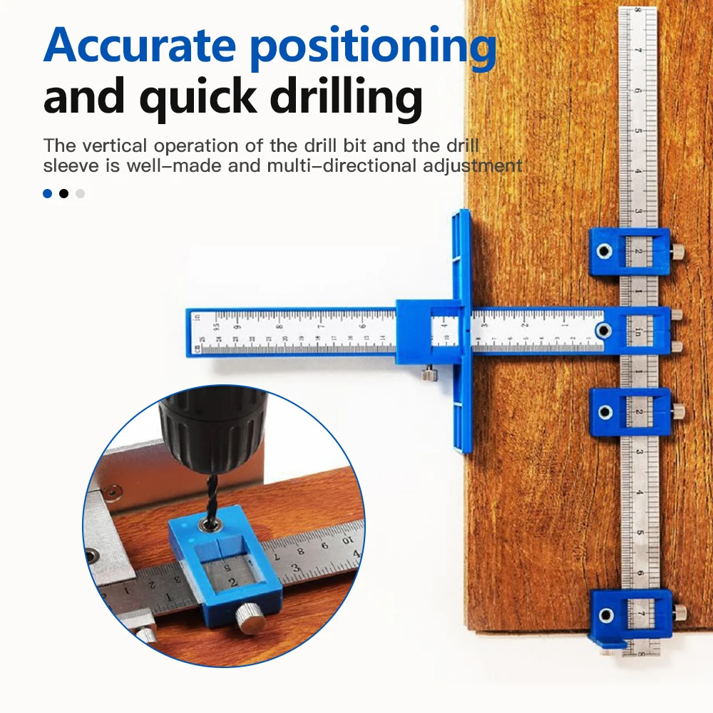 

Multifunctional Furniture Carpentry Punch Locator Drill Guide Ruler Woodworking Hole Locator Adjustable Drilling Positioner Tool