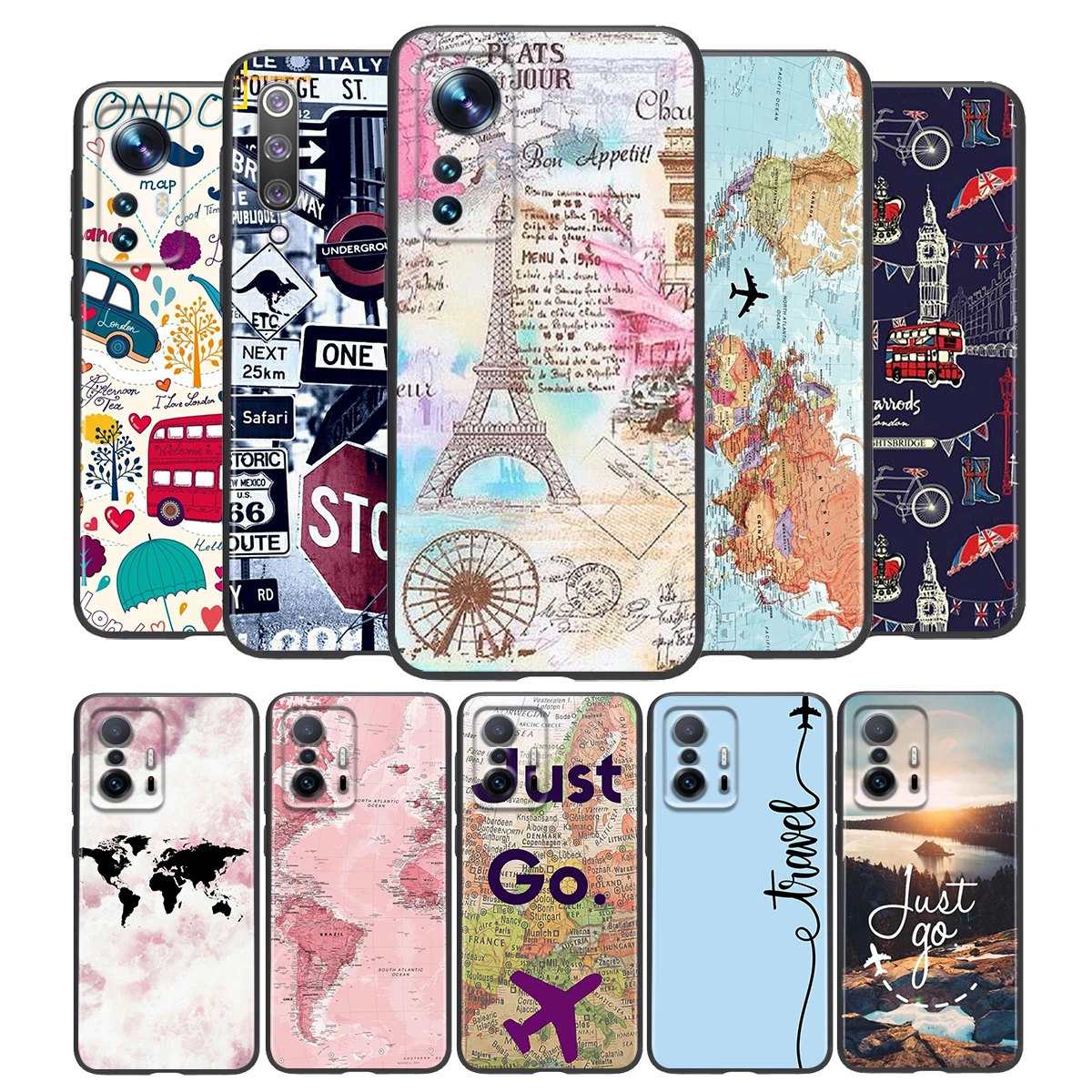 

World Map Travel Just Go Silicone Cover For Xiaomi Mi 12 11i 11T 11 10i 10T 10 9 9T SE Lite Pro Ultra HyperCharge Phone Case