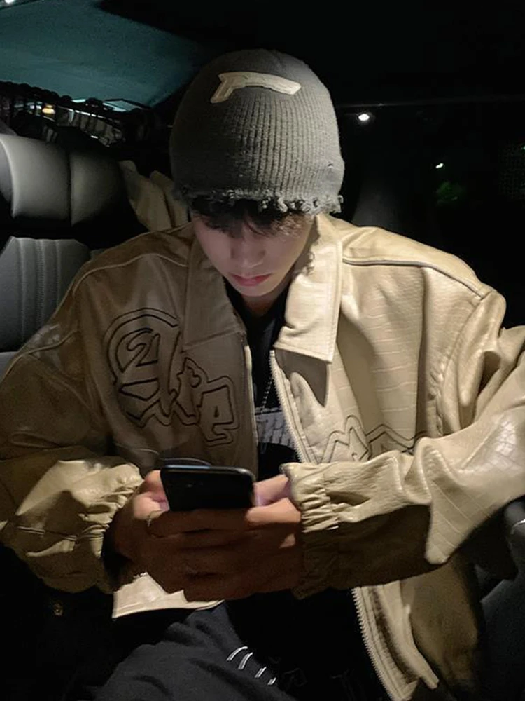 Куртка-бомбер мужская из искусственной кожи светоотражающая куртка верхняя