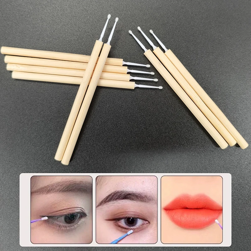 

Disposable Small Cotton Swab Bamboo Handle Lint Free Micro Brushes Wood Cotton Buds Swabs Eyelash Extension Glue Removing Tools