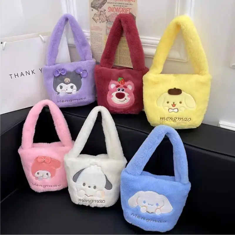 

Kawaii Sanrio Innamoroll Bucket Bag Kuromi My Melody Mobile Phone Bag Cartoon Coral Velvet Cute Storage Warm Anime Toys Girls
