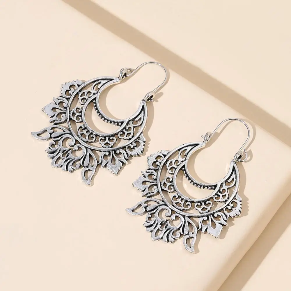

Vintage Women Semicircle Exaggeration Pierced Floral Engraved Earrings Jewelry