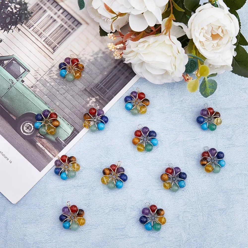 12 шт. 7 чакр подвески из драгоценных камней смешанные каменные в проволоке