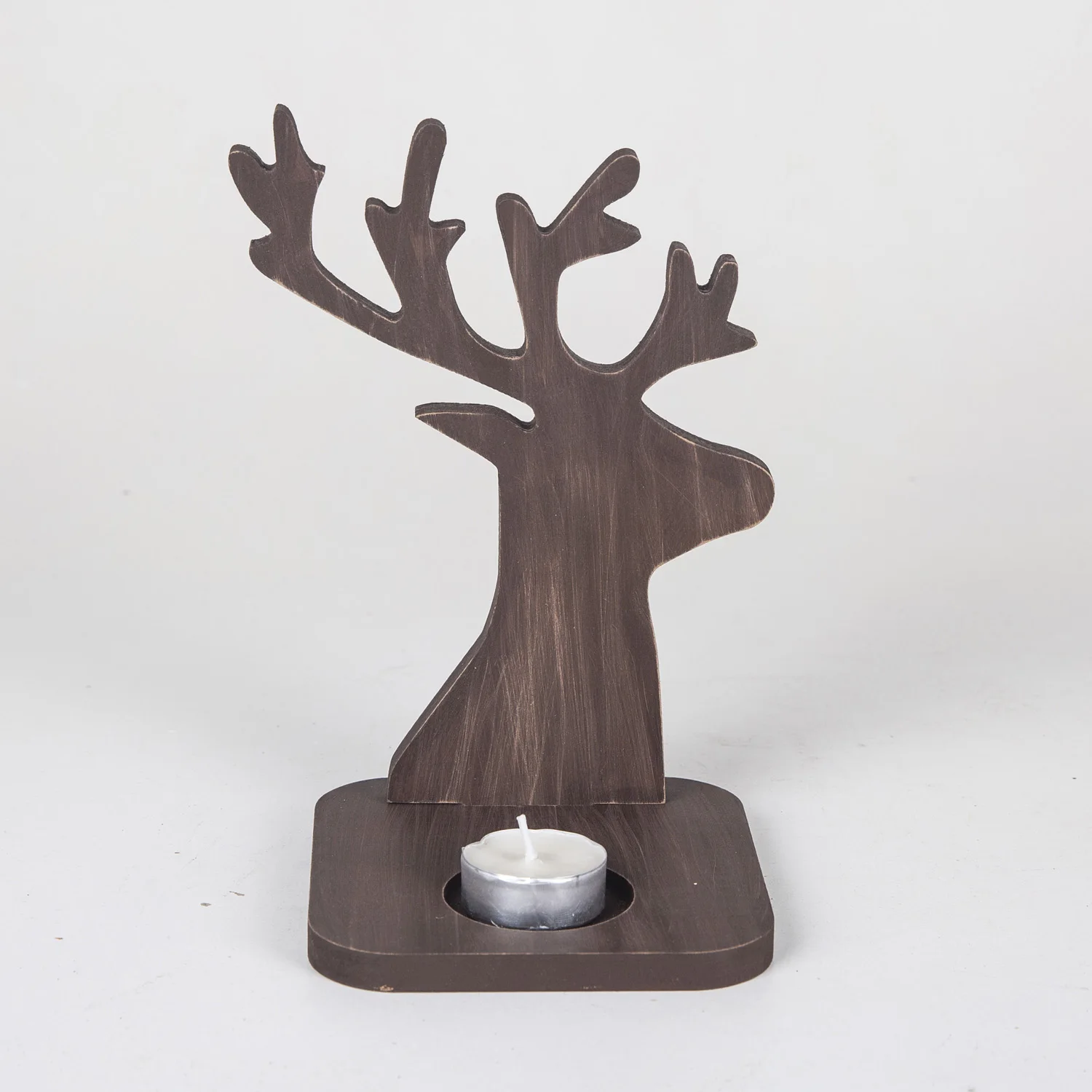 

Veramaya christmas deer wood candle holder brown 21x12 Cm