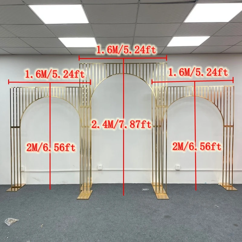 

3 pieces set Wedding arch Shiny Gilded arch Iron Screen Frame Wedding Backdrop Decor Props Geometry Artificial Flower Stand