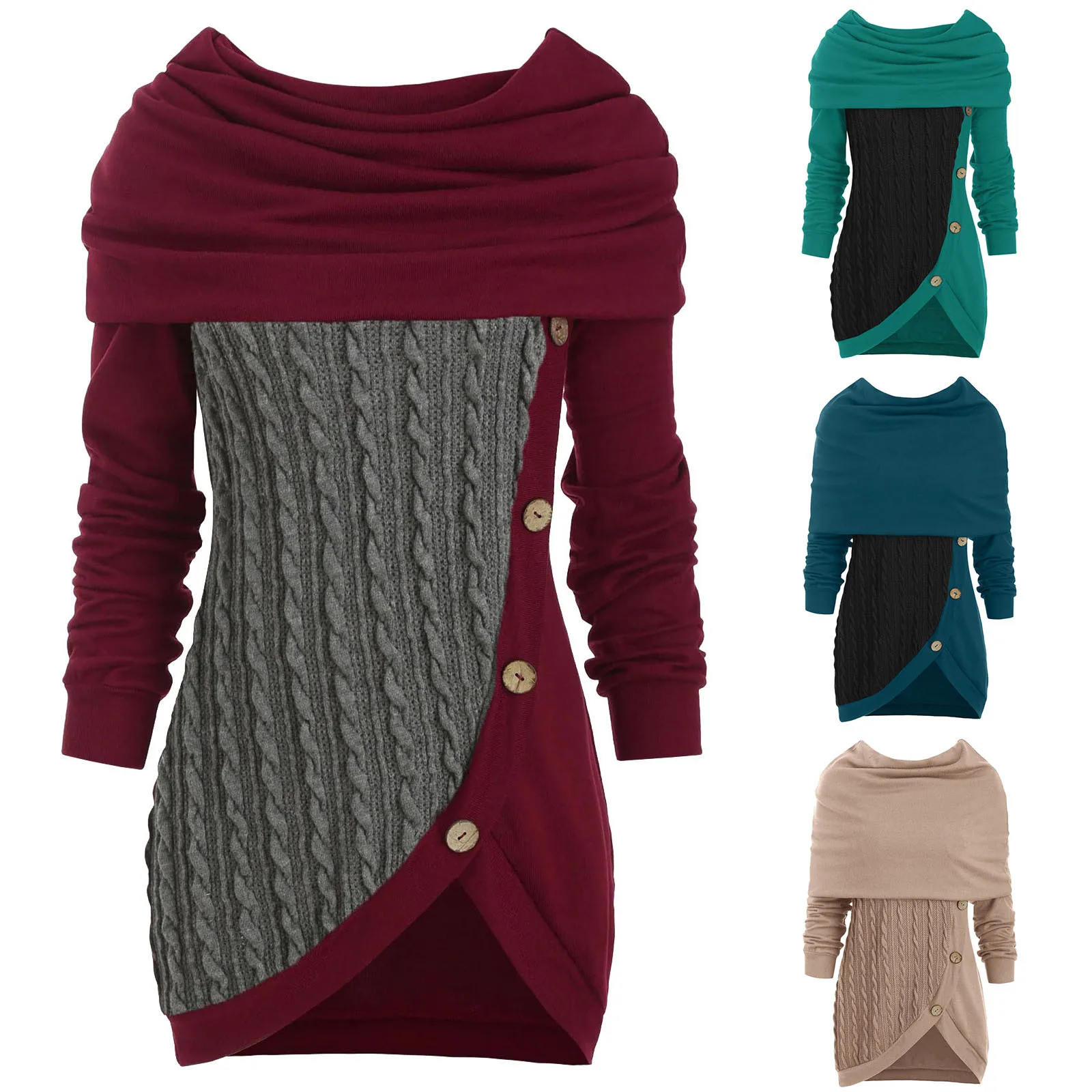 

Женский пуловер с длинным рукавом и воротником-стойкой