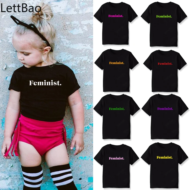 FEMINIST Letters Print Kids T Shirt Boy Girl Shirt Casual Children Toddler Clothes Funny Top Tees Fashion Trend T-shirt Outfits