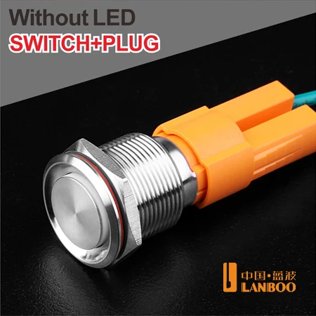 Кнопочный переключатель LANBOO, 19 мм, 10 А, переключатель мощности, плоская головка, самоблокировка/сброс, для пайки, 1NO