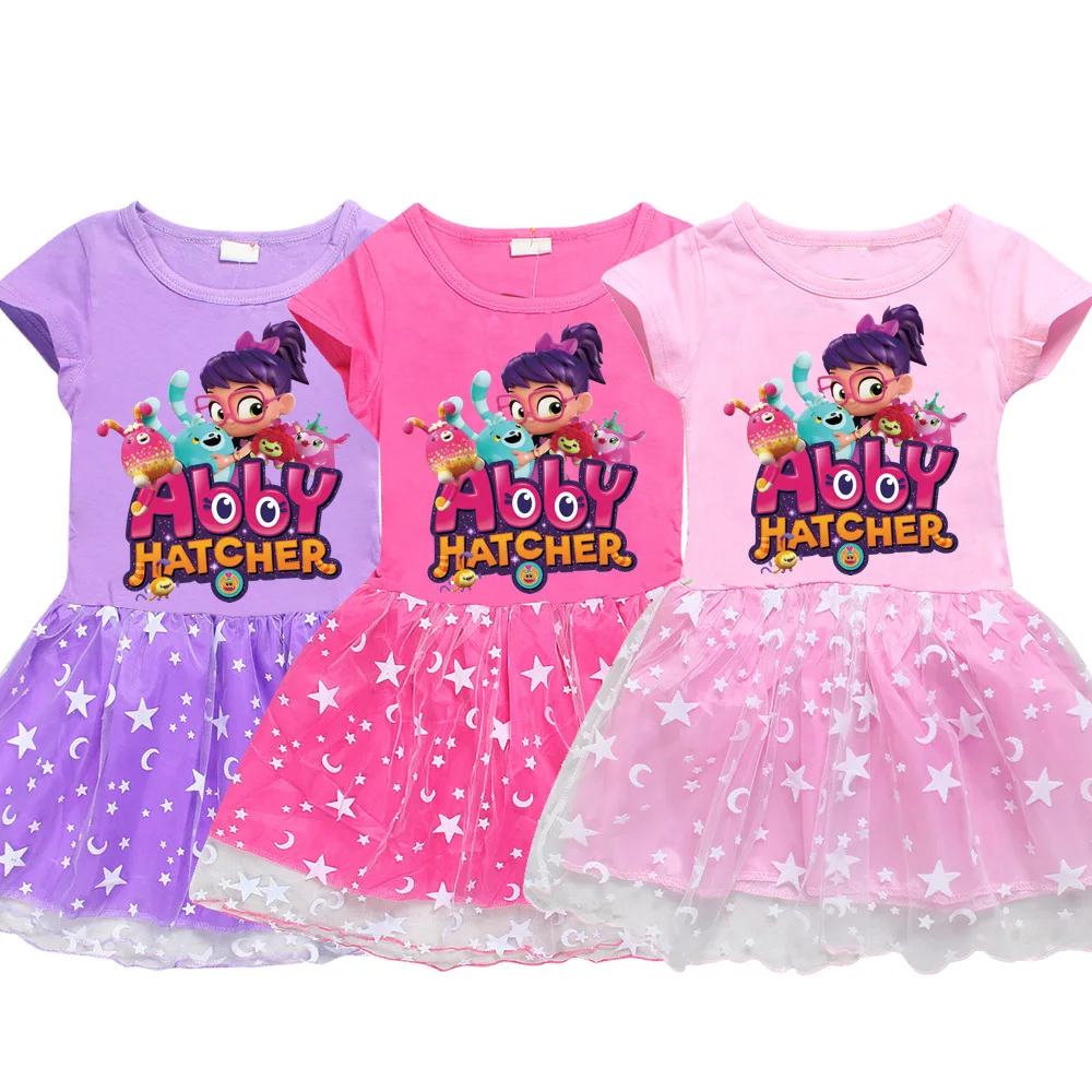 

Abby Hatcher E Kids Clothes Knee-Length Dresses Cute Cotton Gauze Full Dress Teenagers Cartoon Baby Girls Party Clothing