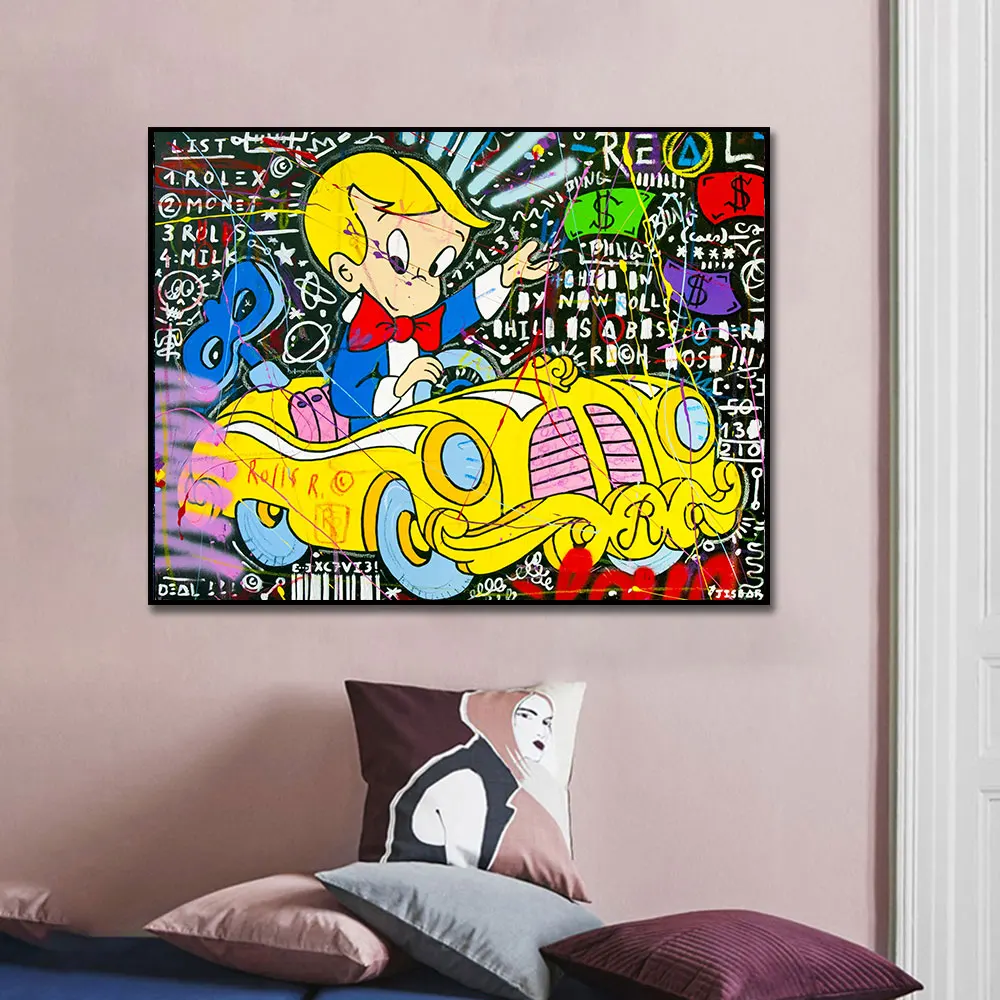 

Rich Man Drive Yellow Car Modern Pop Graffiti Canvas Painnting Poster Print Home Decor Wall Art Picture For Live KIid Room