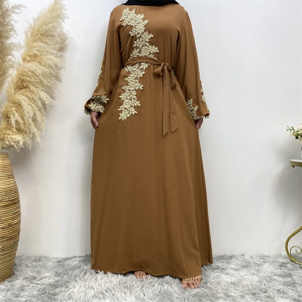 2023 New Long Dress Middle Eastern Arab Women's Fashion Lace Appliqué Beaded Muslim Dress Hija Muslims for Women Abaya Dress
