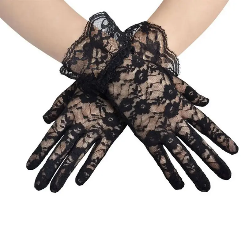 

New Party Sexy Dressy Gloves Women High Quality Lace Gloves Paragraph Wedding Gloves Mittens Accessories Full Finger Girls