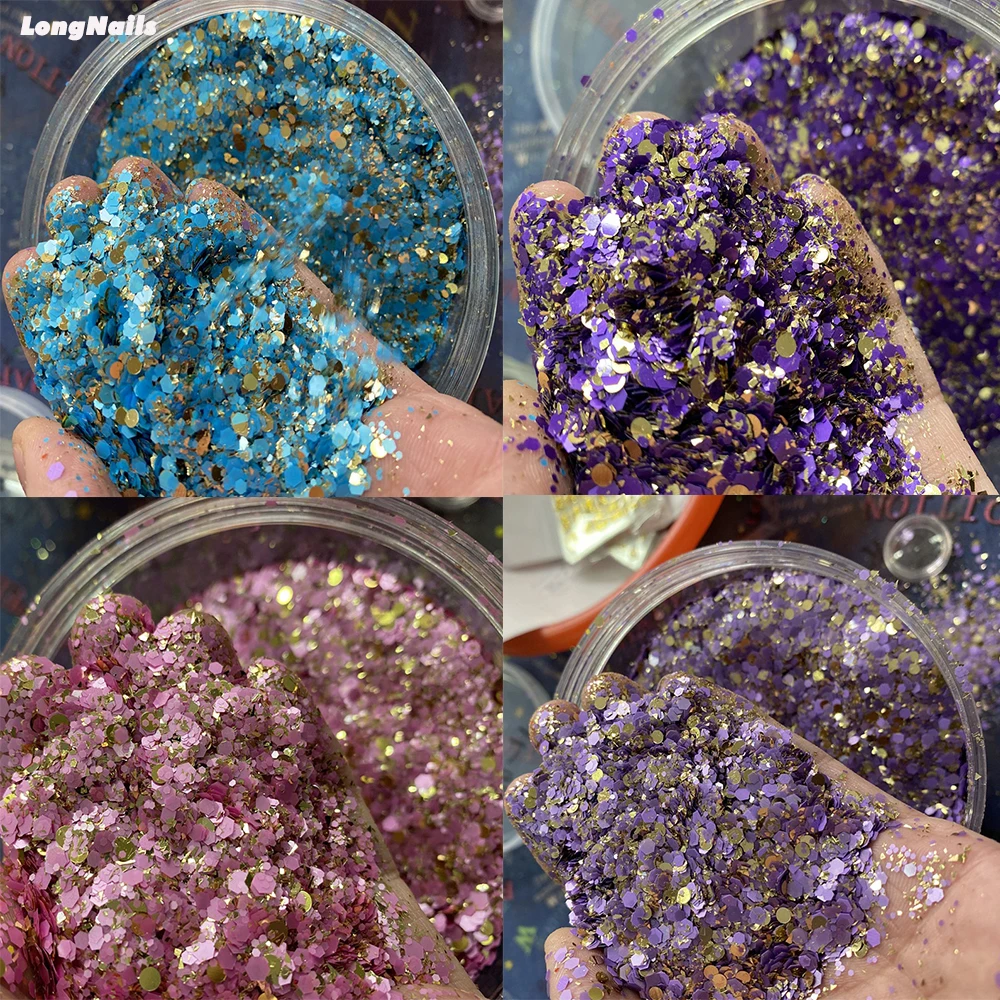 

1kg Chunky Glitter Holographic Hexagon Shape Sequins 1000g Bulk Fine Mixed Gold Slices Nails Art Decoration Manicure Flakes &PD9