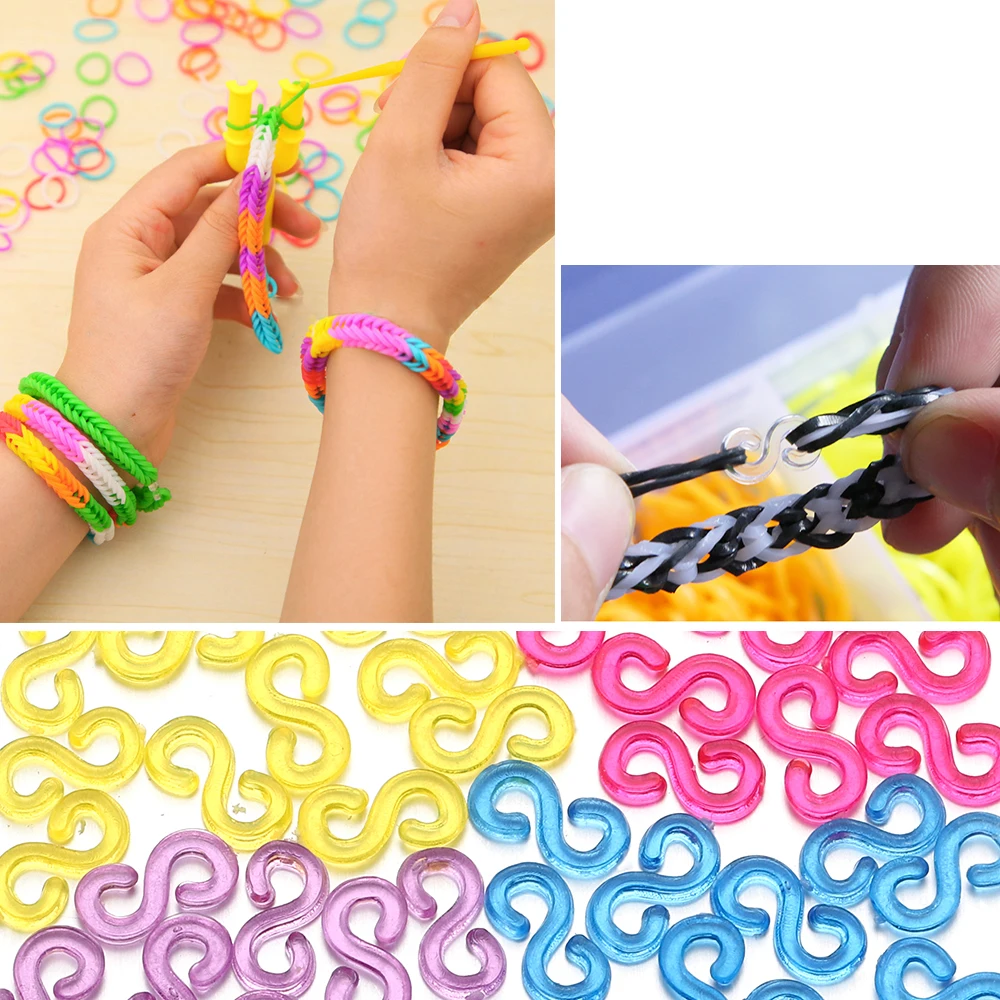 500pcs 11x6mm Rubber Bands S Clips for DIY Jewelry Making Transparent Loom Band Braid Bracelet Fefill Hook Connector Accessaries