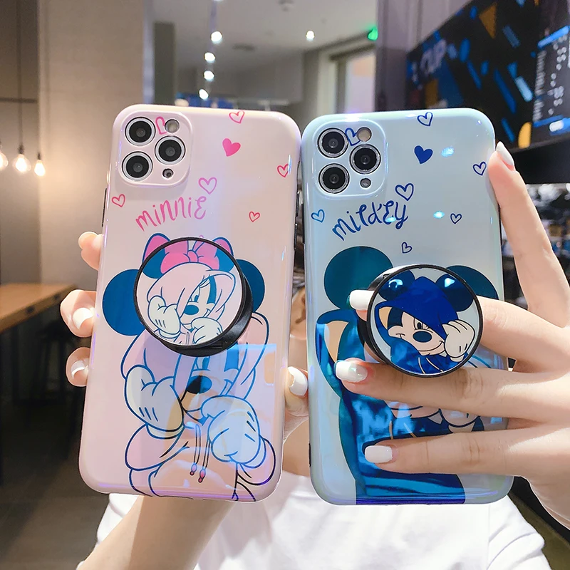 

Disney Mickey Minnie Mouse Stand Holder Phone Case for iPhone 11 12 13 mini pro XS MAX 8 7 Plus X XR Cover