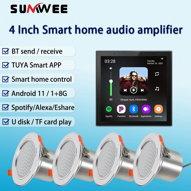 4-дюймовый умный домашний аудиоприемник TUYA в настенном усилителе панель