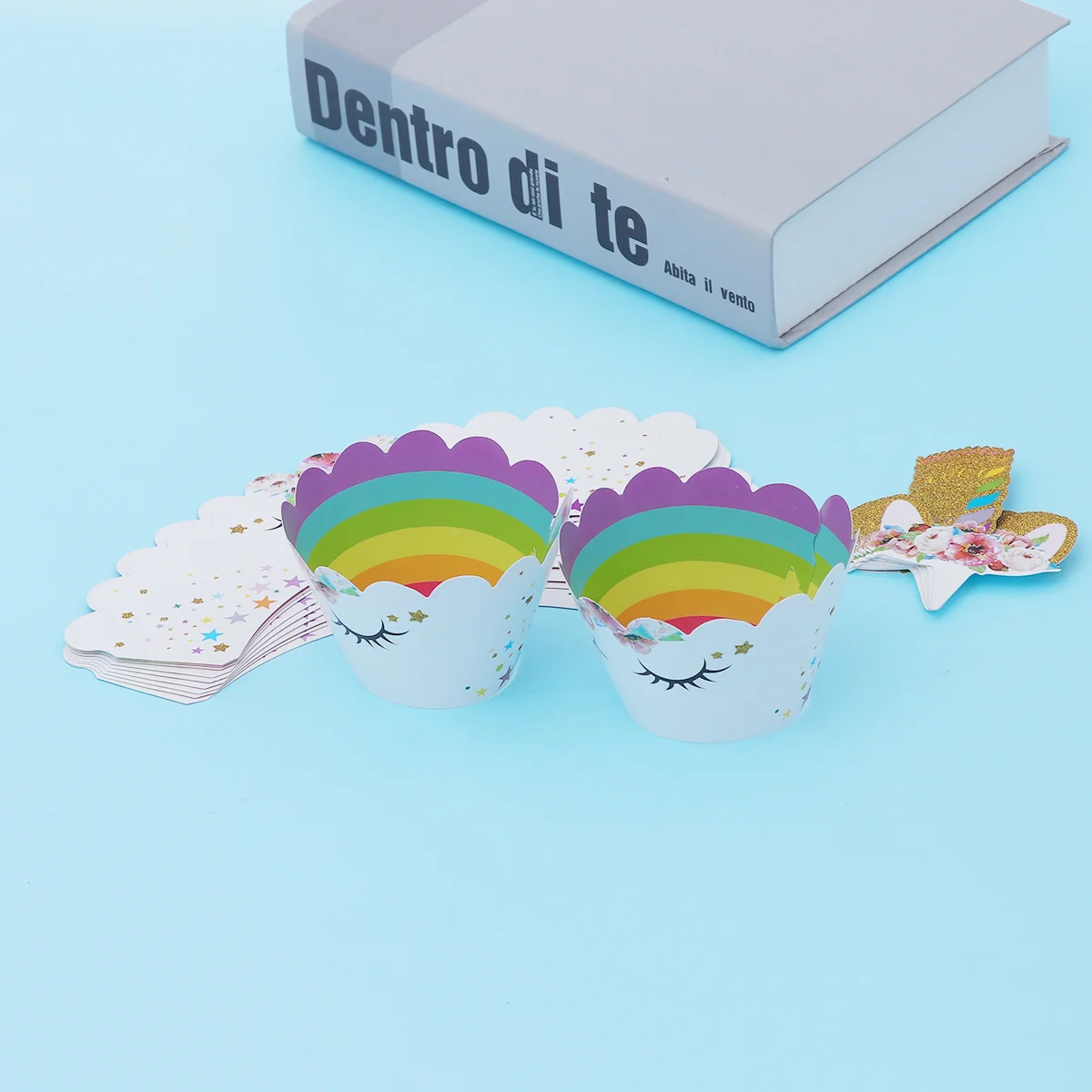 

Cupcake Wrappers Decorations Rainbow Cups Topper Liners Party Dessert Candy Muffin Holders Animalpicks Cake Supplies