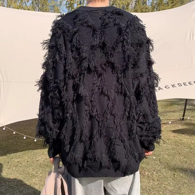 Luxury Men Jumper Sweater Tassels Oversized Pullover Knitted Jackets Y2k Tops Coats Korean Fashion Streetwear New Mens Clothing