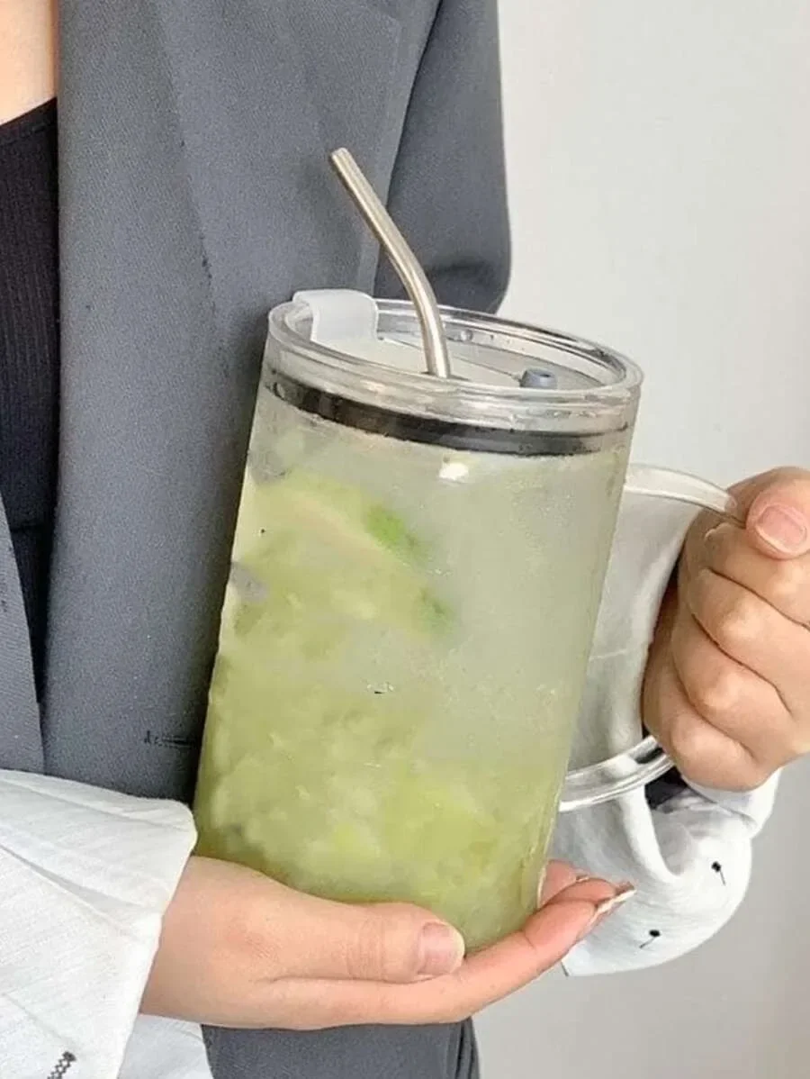 

Стеклянная Кружка Для Напитков 1000 Мл С Крышкой И Соломинкой, Прозрачная, Для Кофе, Молока, Чая, Газировки, Экологичная