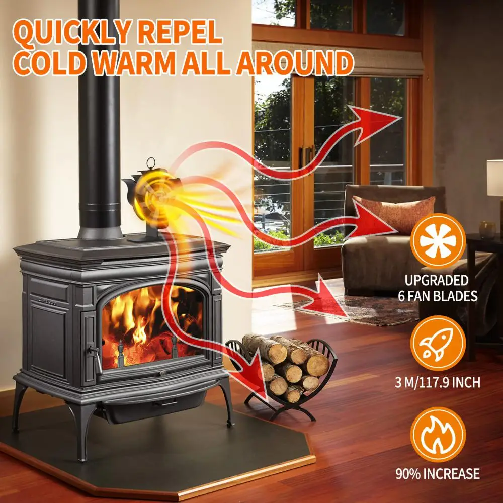 

Blade Heat Powered Stove Fan Black Fireplace Fan Wood Burner Eco Friendly Quiet Home Fireplace Fan Efficient Heat Distribution