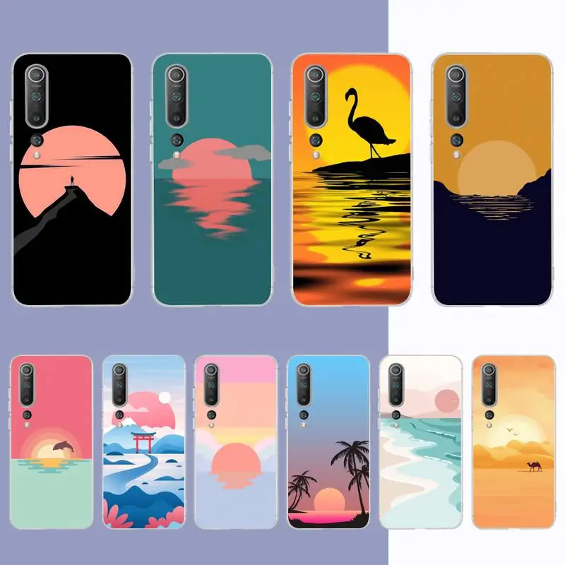 

INS Sunset Moon Snow Mountain Phone Case for Samsung S21 A10 for Redmi Note 7 9 for Huawei P30Pro Honor 8X 10i cover