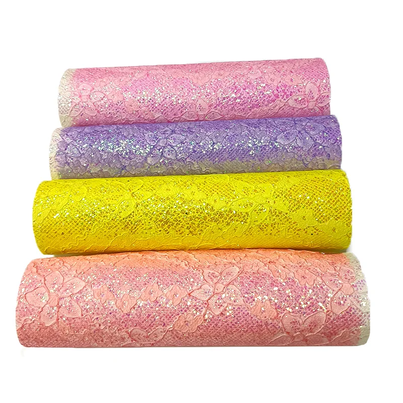

Solid Color Flower Lace Chunky Glitter Faux Leather Sheet Velvet Backing for Making Shoes/Bags/DIY Accessories