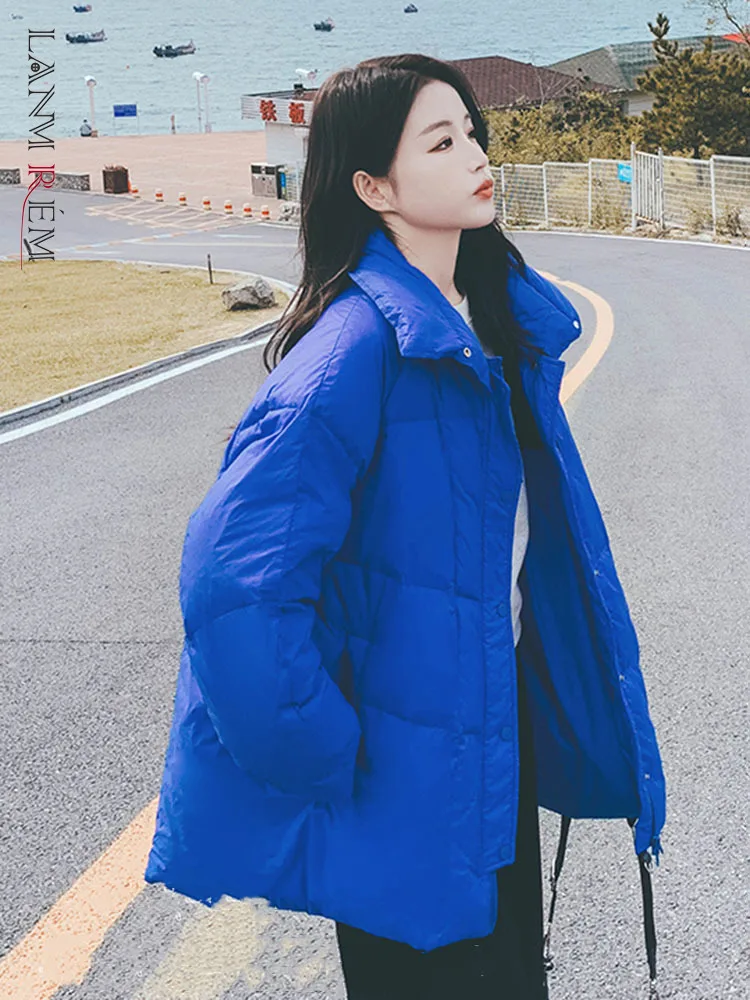 

LANMREM Cotton Padded Coats For Women Solid Color Loose Causal Lapel Single Breasted Zipper Warm Fashion Clothing 2L1095