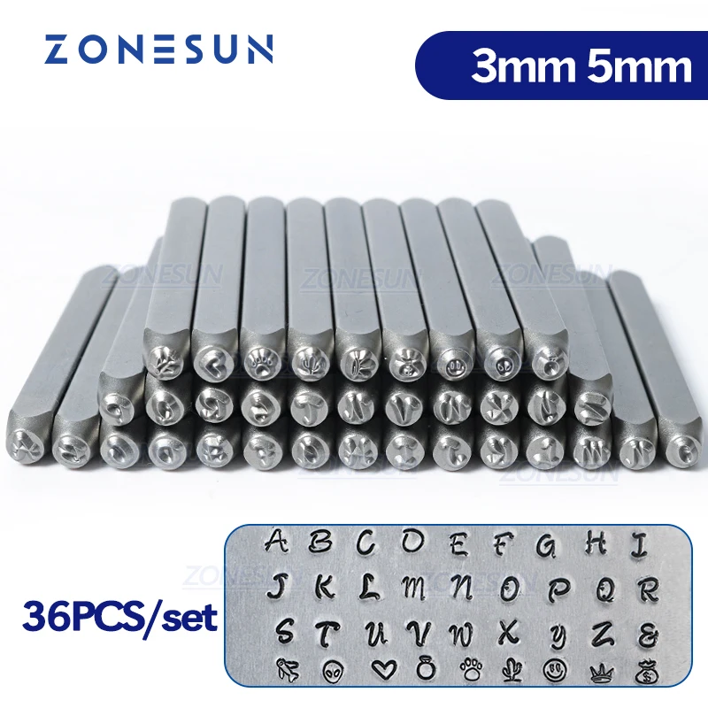 

ZONESUN 36PCS Jewelry Metal Stamps Alphabet Set A-Z Heart Symbol Leather Punch Die Case Craft Letter Stamping Tools Metal Mark