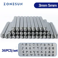 zonesun 36pcs jewelry metal stamps alphabet set a z heart symbol leather punch die case craft letter stamping tools metal mark