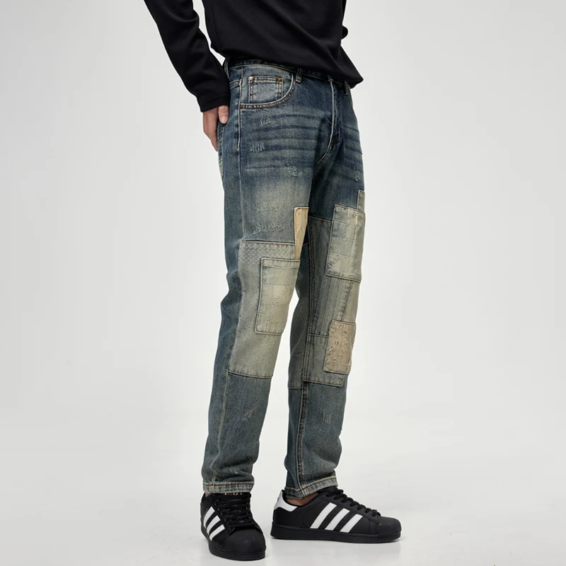 Осенне-зимние модные брендовые джинсы с иглами мужские заплатки облегающие