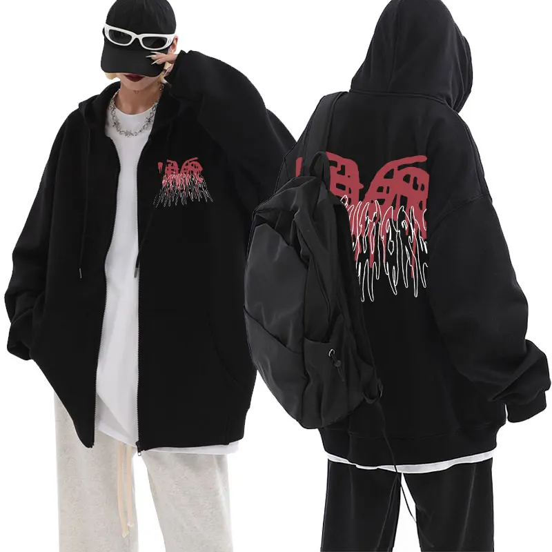 

Swedish Rapper Bladee Rainworld Drain Dang Zipper Hoodie Male Fashion Black Zip Up Jacket Men Women Hip Hop Oversized Sweatshirt