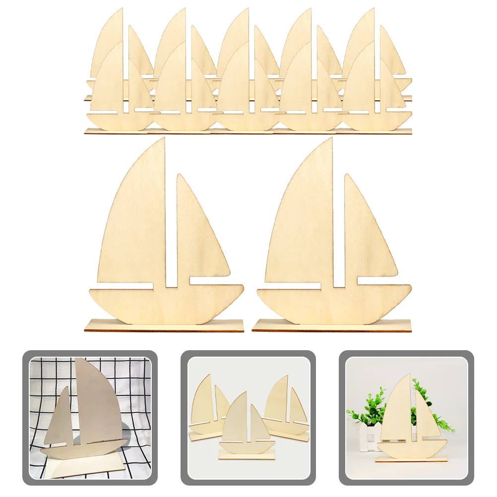 

10 Pcs Nautical Ornaments Sailboat Centerpiece Coastal Decor Homemade Ocean Miniature Model Wood Display Wooden Beach Cutouts