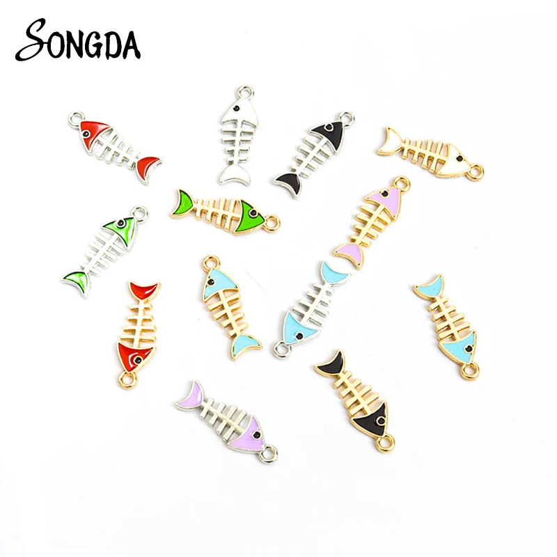 

10pcs/lot Enamel Punk Fish Bone Small Charms for DIY Jewelry Making Pendant Necklace Earrings Keychains Crafts Handmade Findings