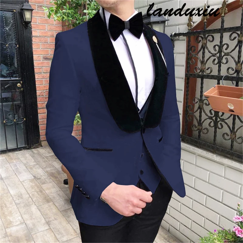 

Landuxiu The New White With Black Lapel Suits for Men Custom Made Slim Groom Custom 3 Piece Set Wedding Suit (Jacket+Pant+Vest)