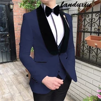 landuxiu the new white with black lapel suits for men custom made slim groom custom 3 piece set wedding suit jacketpantvest