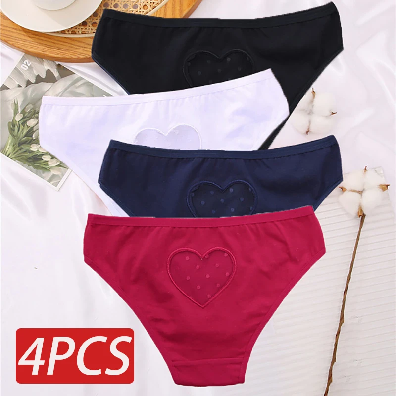 

4PCS/Set Cotton Women's Panties Seamless Heart Hollow Out Briefs Low-Waist Female Underpants Comfortable Underwear For Women