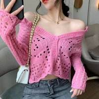 2022 short sweater womens spring and autumn wear gray knitted cardigan design sense niche pure lust hot girl cropped top trendy