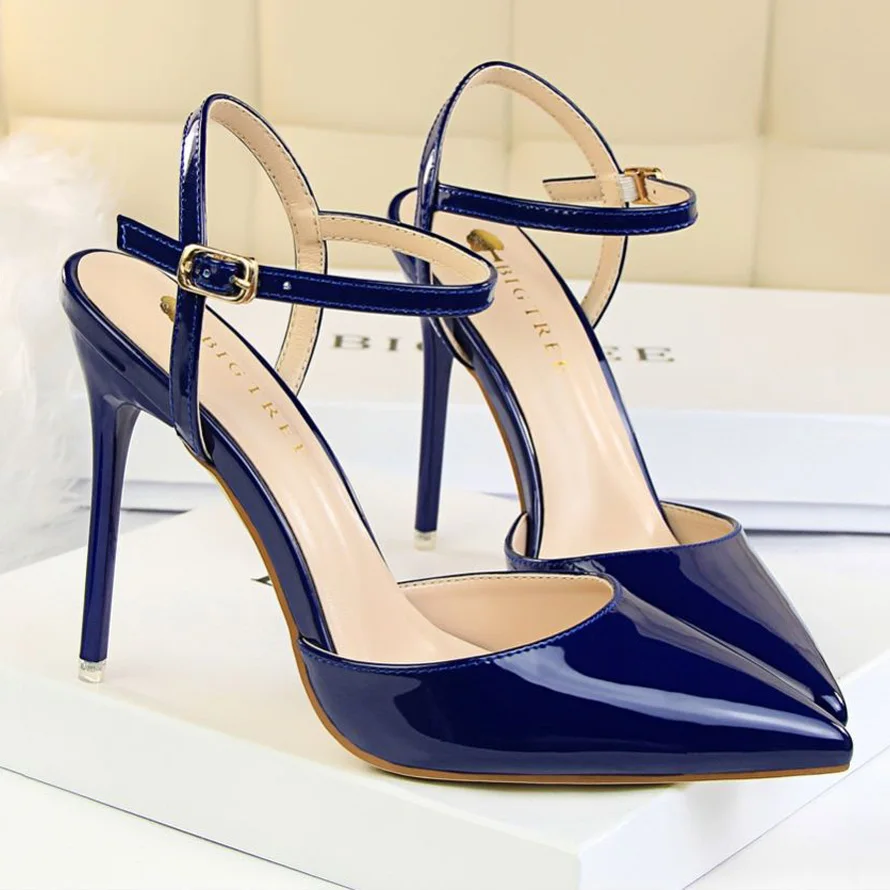 Босоножки BIGTREE женские из лакированной кожи высокий каблук заостренный носок