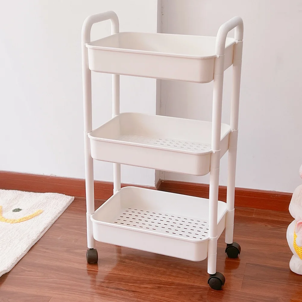 

Rolling Cart Bathroom Wheels White Bookshelf Trolley Storage Barrow Kitchen Rack Dorm