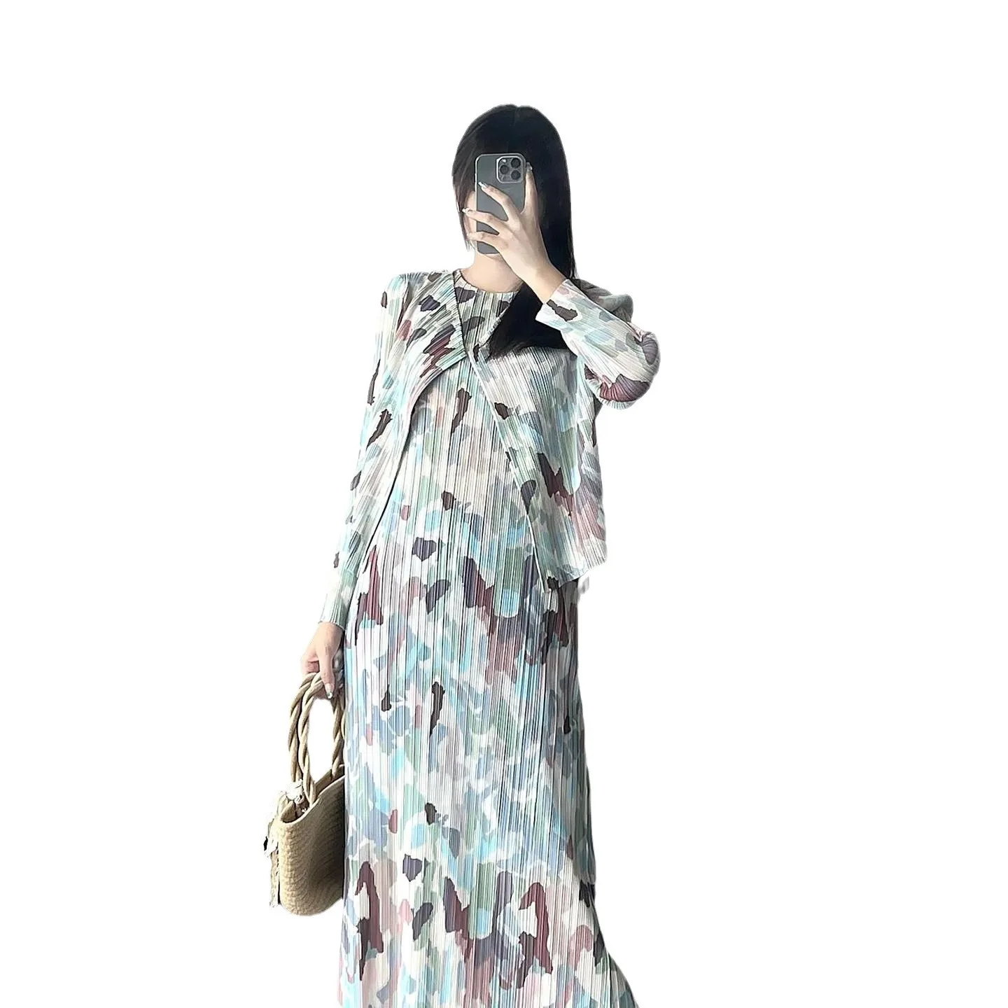 YUDX плиссированный комплект с длинным рукавом Модный женский топ цветочным