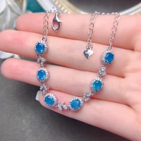 meibapj luxurious real natural blue opal bracelet 925 sterling silver colorful stone bangle for women fine wedding jewelry