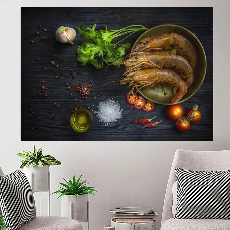 Постеры и принты на холсте с изображением морепродуктов специй фруктов овощей