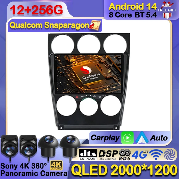 Android 14 беспроводной Carplay Auto для Mazda 6 2002 2003 2004 2005 2006 2007 2008 автомобильный