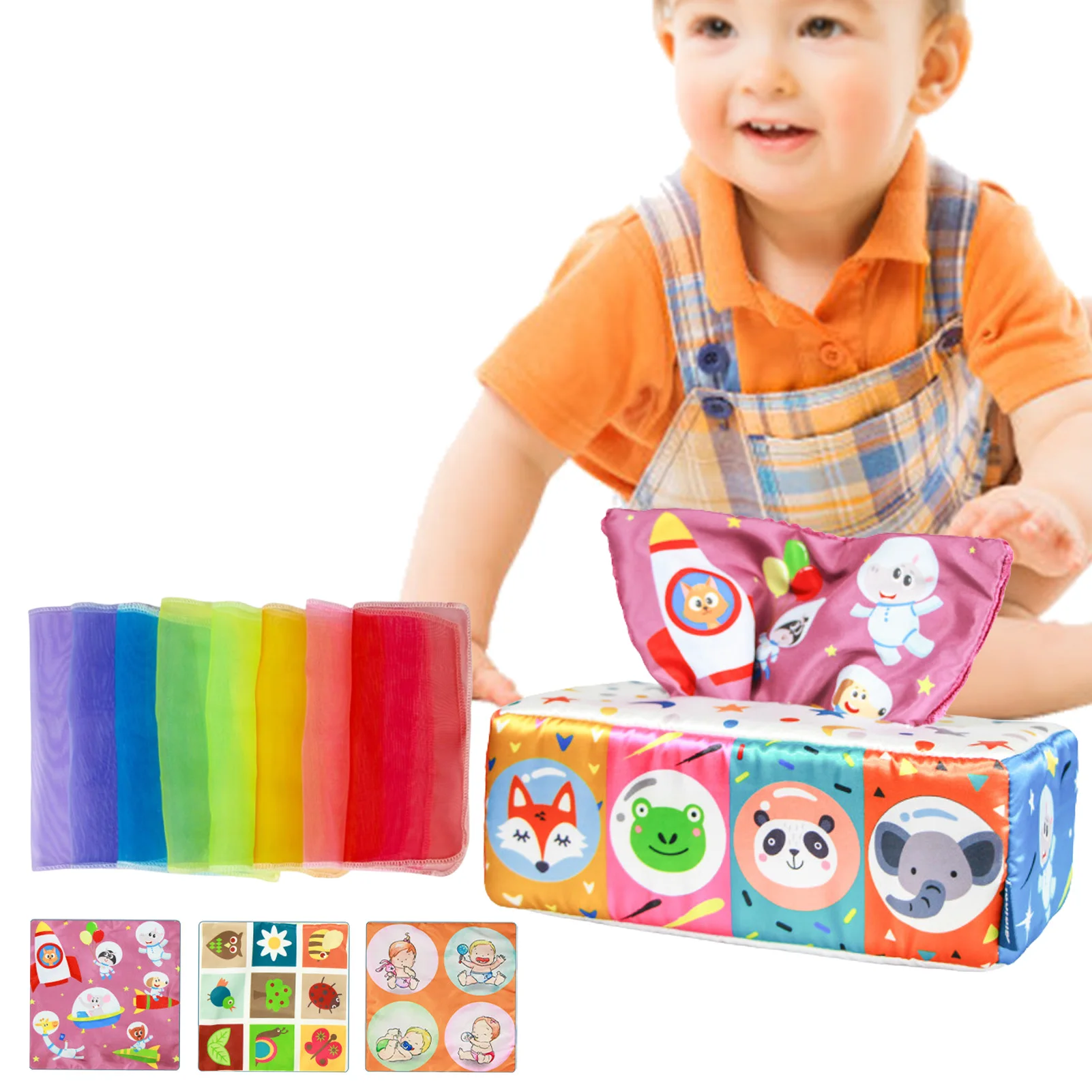 

Reusable Toddler Tissue Box Toys Children Sensory Tissue Box Pulling Along Toys Pull Tissues Activities Toy With Crinkle Papers
