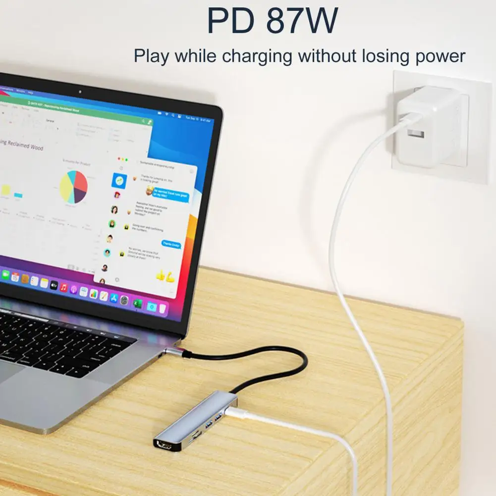 

6 портов, надежный ультратонкий портативный концентратор данных, легкий концентратор USB C, стабильный выход для ноутбука