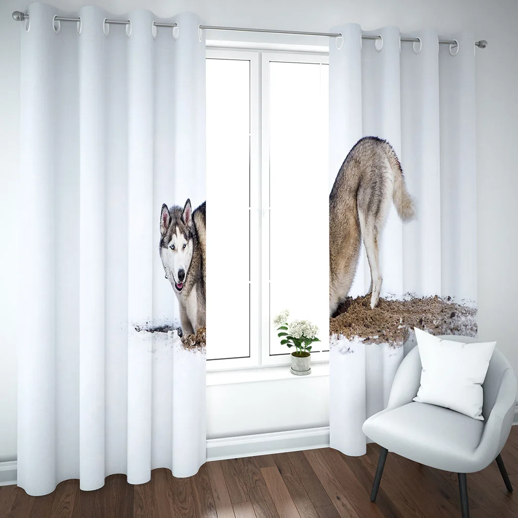 Короткие шторы по индивидуальному заказу с изображением волка затеняющие для