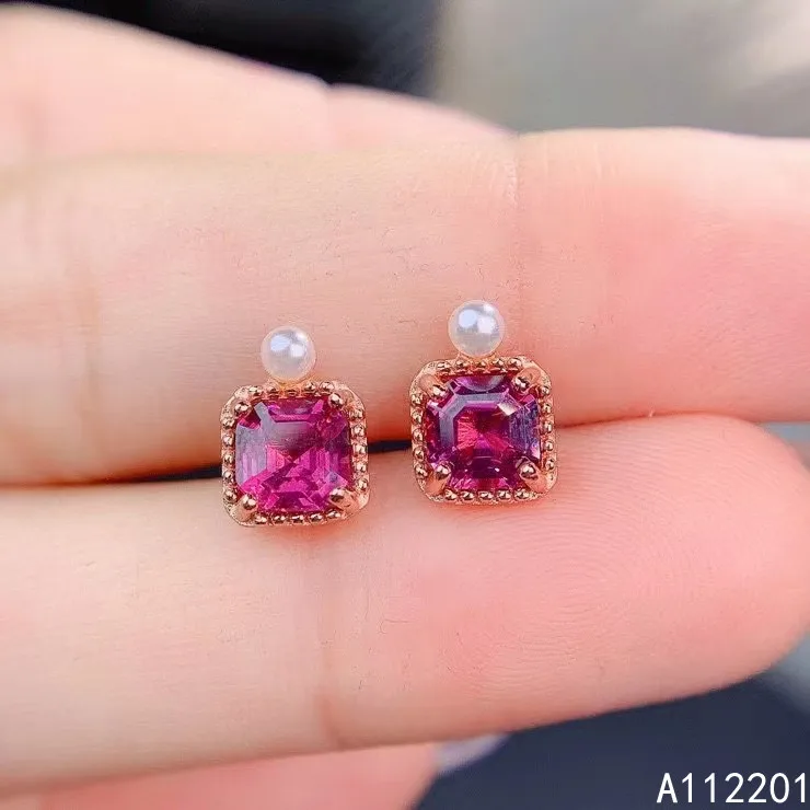 Exquisite Jewelry 925 Sterling Silver Inset With Natural Gems Women's Luxury Lovely Square Garnet Earrings Eardrop Support Detec